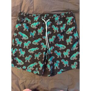 Member's Mark Mens Resort Swim Trunks Black Neon Dinosaur T-Rex Print Large